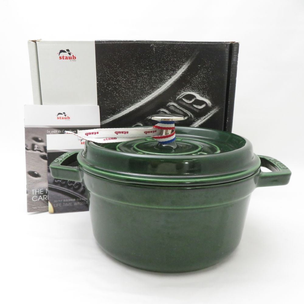 STAUB ストウブ ピコ ココット ラウンド 20 両手鍋 1点 ほうろう ホーロー バジルグリーン ST499Z
