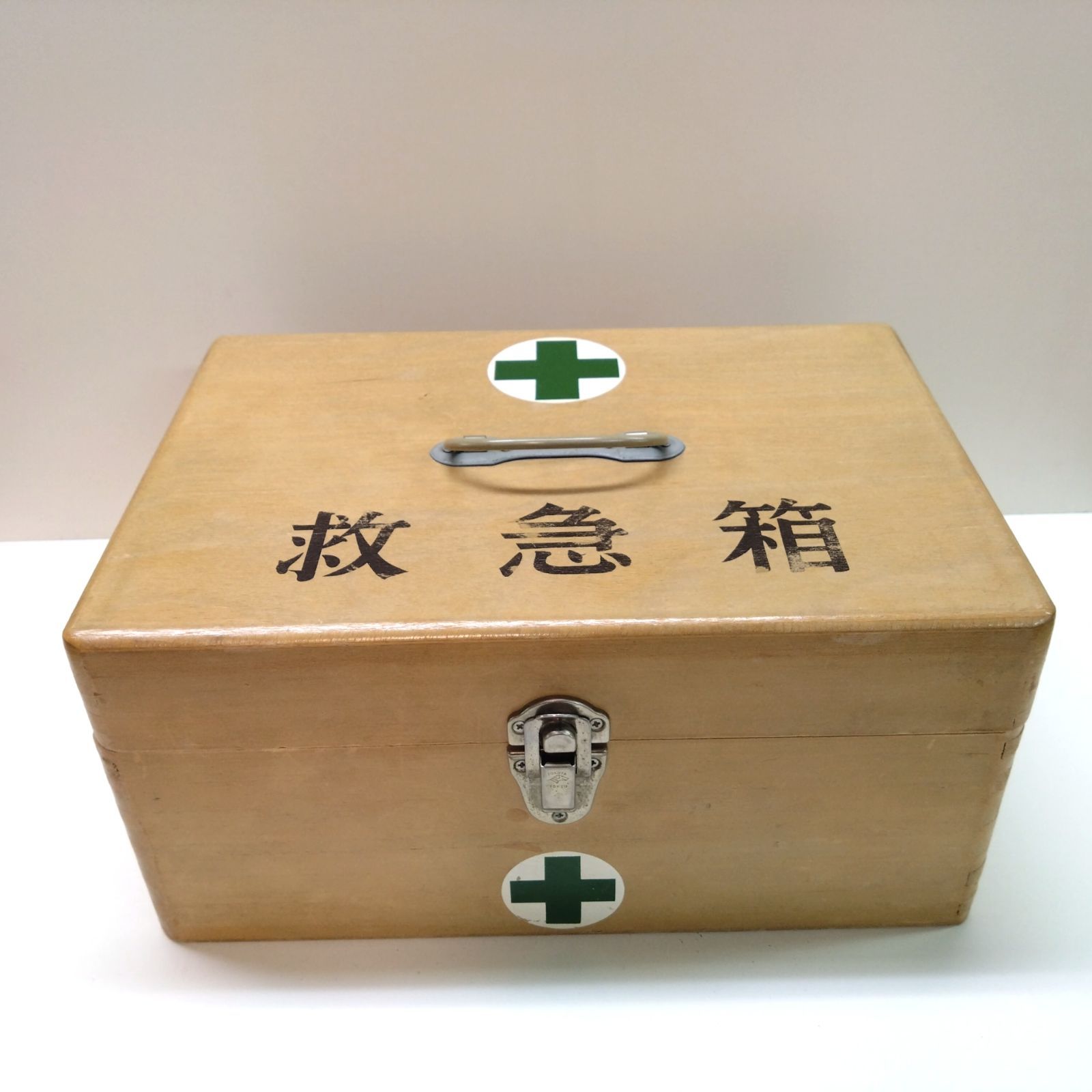 救急箱 木製 昭和レトロ アンティーク 看護 薬箱 お薬 - 衛生医療用品 