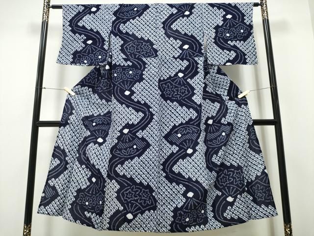 平和屋着物∴夏物 浴衣 有松鳴海絞り 流水扇面花文 綿 CAAY4529ng