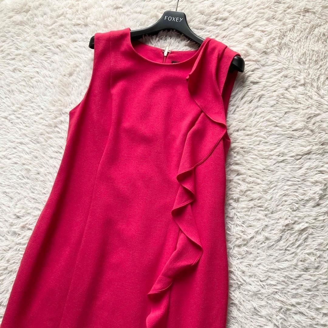 カールラガーフェルド Karl Lagerfeld ノースリーブワンピース フォーマル ドレス フリル ひざ丈 ジョーゼット生地 マゼンタピンク 10サイズ レディースM相当