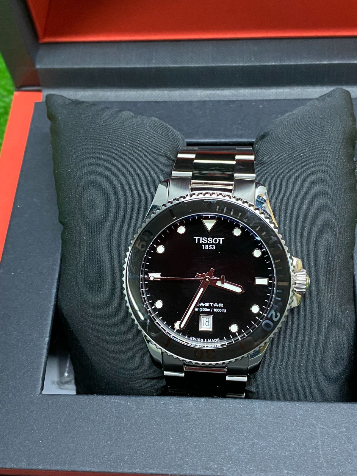 ●TISSOT ティソ メンズ腕時計 SEASTAR T120410A 2025.04.03 コマ４個付き 箱入り 使用に伴う小傷あり