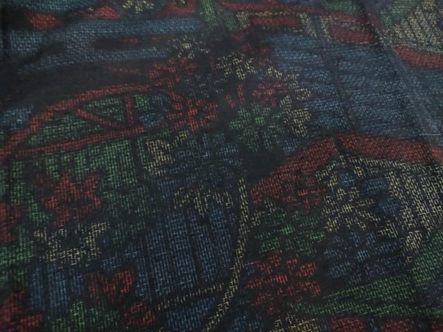 平和屋着物○結城紬 風景花文 正絹 逸品 DAAX4443ps