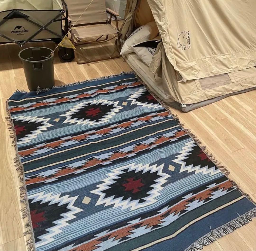 ラグマット　キャンプマット　ビーチマット　民族柄　ネイティブ　カバー　水色　赤 ラグマット キャンプマット ビーチマット 民族柄 ネイティブ カバー