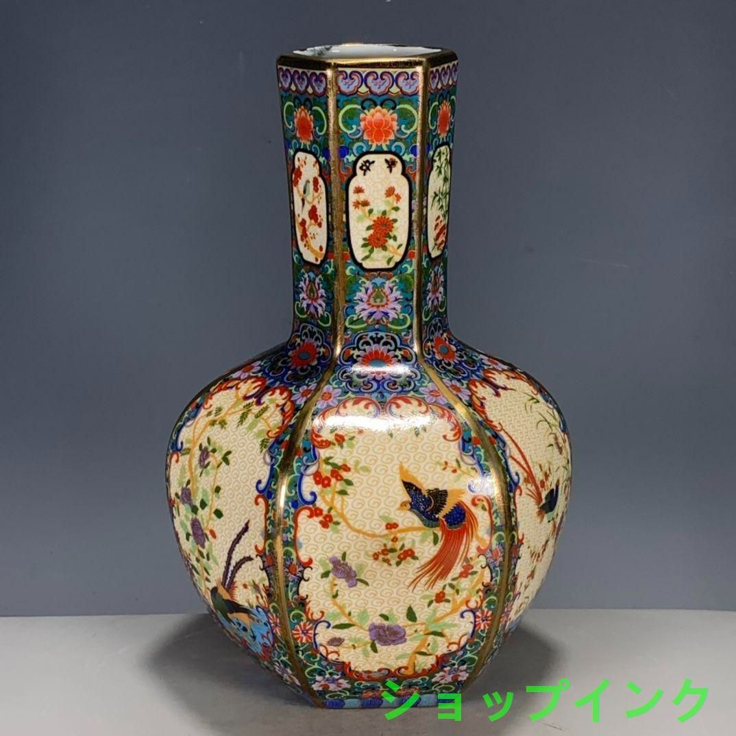 清康熙烏金釉本金手描き松鶴延年天球瓶 景徳鎮 陶磁器 装飾品現代工芸品美術品置物 清代雍正粉彩蒔金花鳥多稜天球瓶 景徳鎮 陶磁器 装飾品 工芸品
