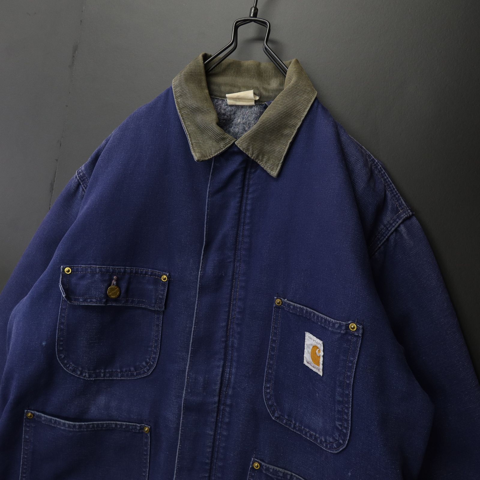 身幅62cm100周年　80's Carhartt CHORE COAT NAVY