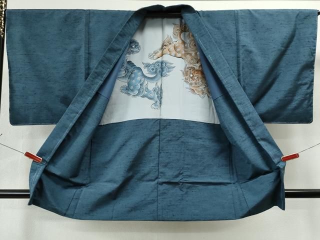 平和屋着物○男性 紬 アンサンブル 本草木染 霞文 反端付き 正絹 逸品