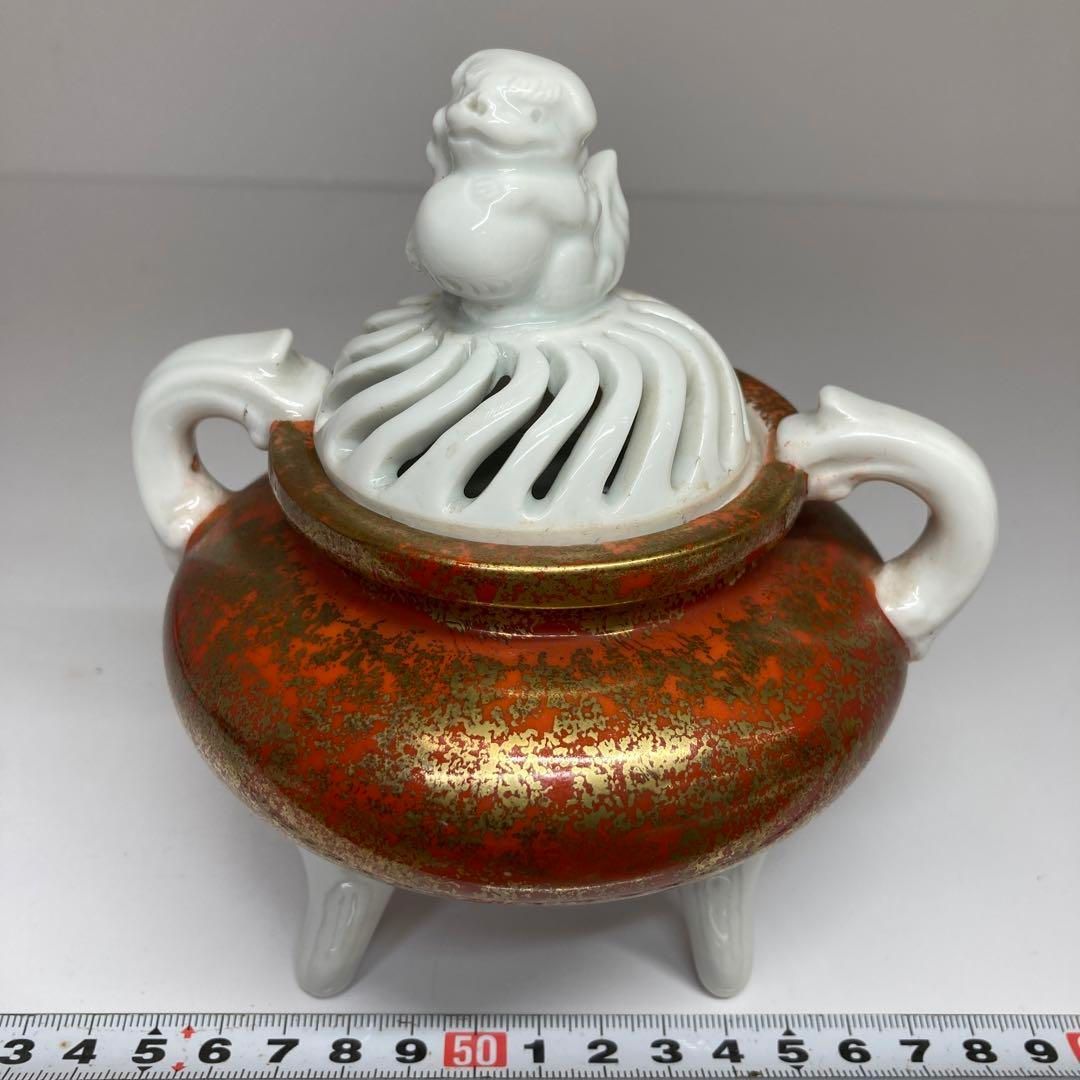 玉泉作 金彩 獅子香炉 高さ14.7cm 東H5-0729 タルサ