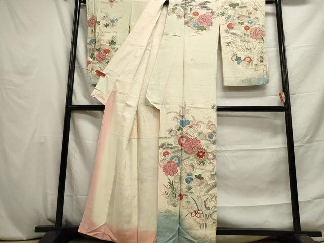 平和屋着物▽訪問着 単衣 作家物 鴛鴦花文 暈し染め