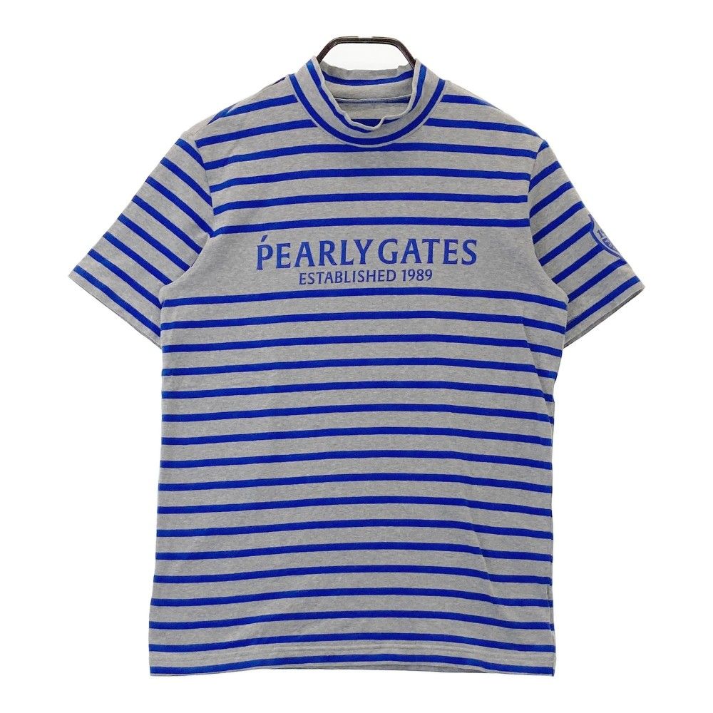 サイズ：4 PEARLY GATES パーリーゲイツ 2022年モデル ハイネック 半袖Tシャツ ボーダー柄 グレー系 [240101250054]# ゴルフウェア メンズ ストスト