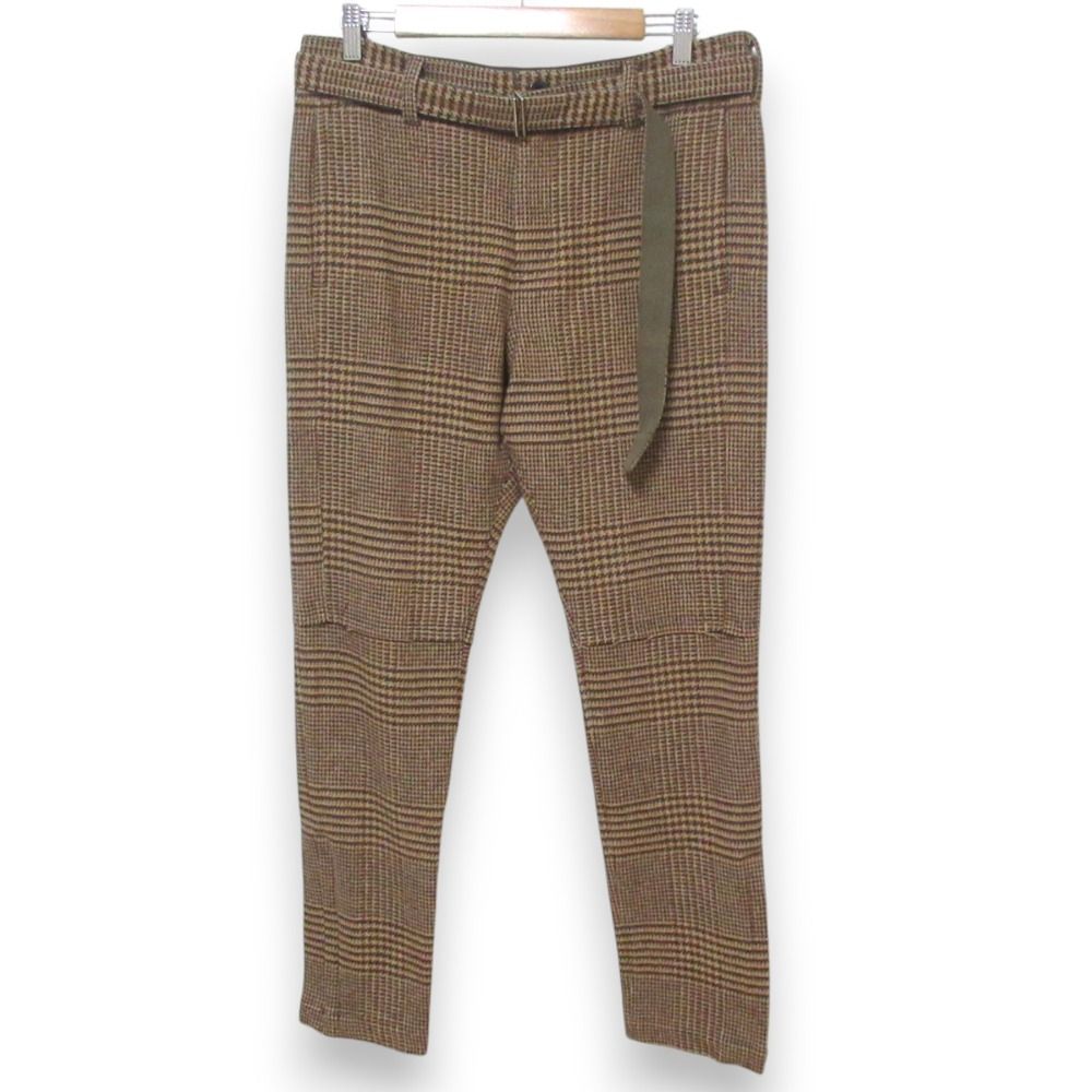 美品 sacai サカイ ウール100％ グレンチェック ベルト付き テーパード 
