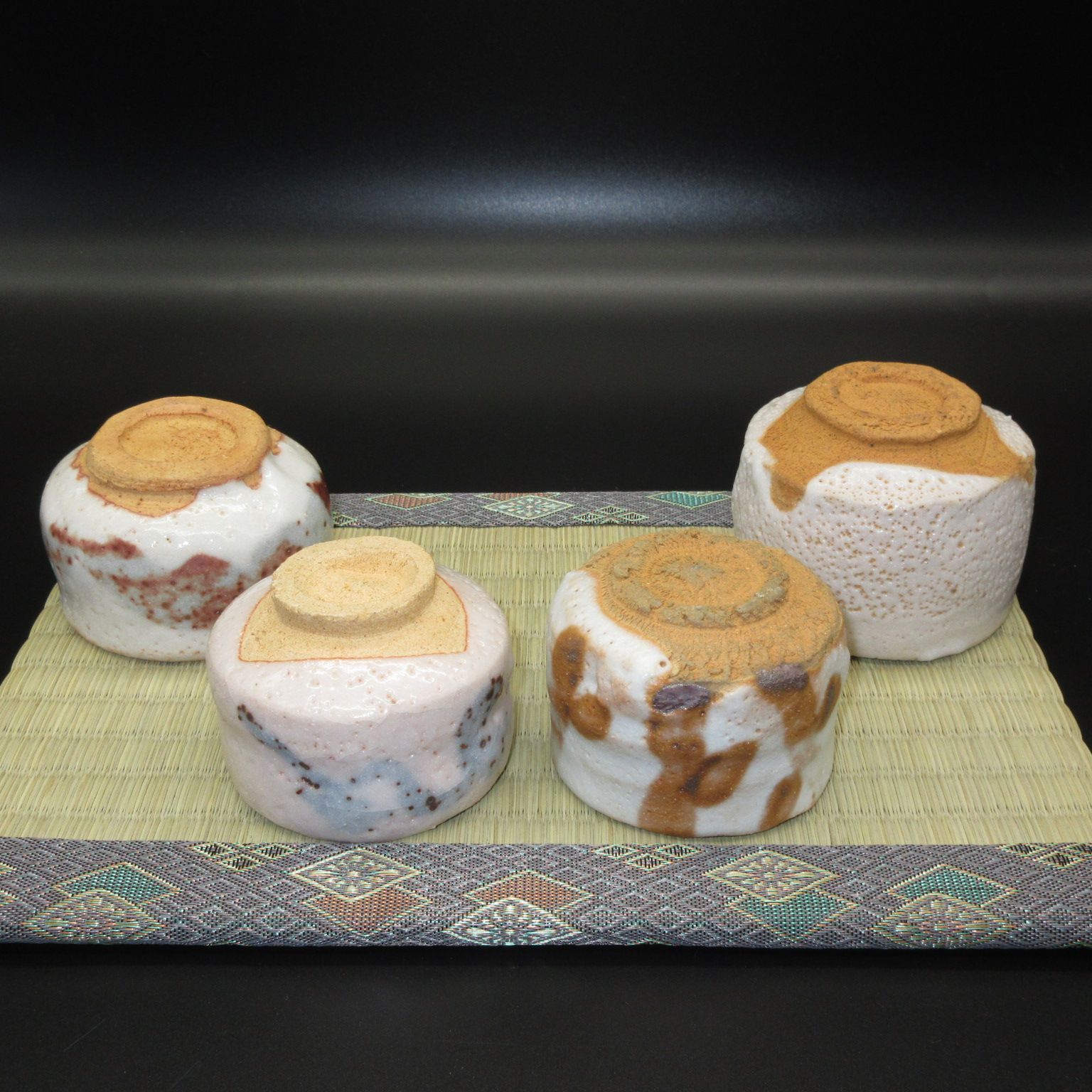 ☆陶器 美濃焼 織部 志野 作家作品 ぐい呑 特選 9点 ≪手作り≫ 【箱入