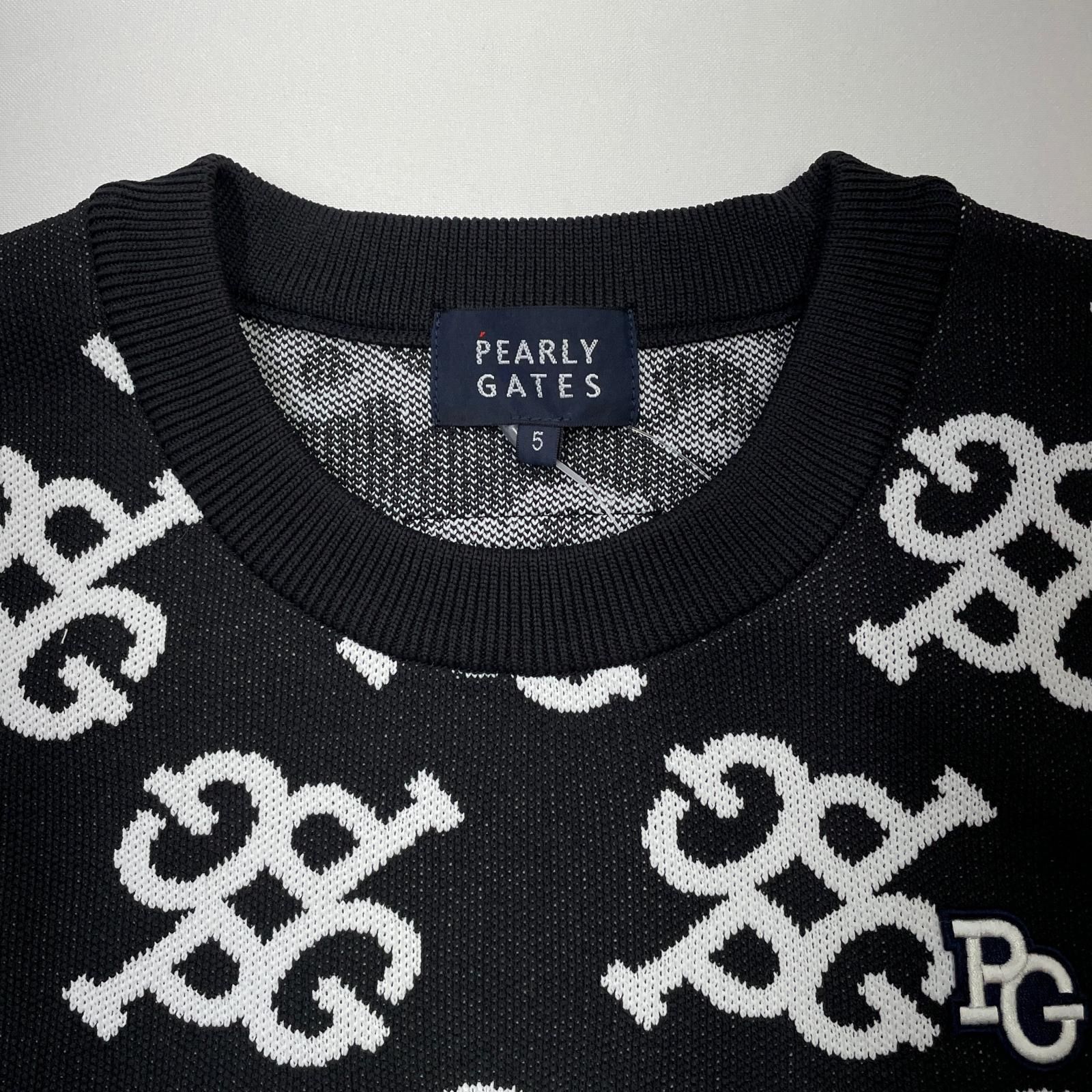 メンズ パーリーゲイツ PEARLY GATES セーター 5 L 紺×白 ネイビー クルーネック モノグラム柄 総柄 公式球 セーター トレーナー 