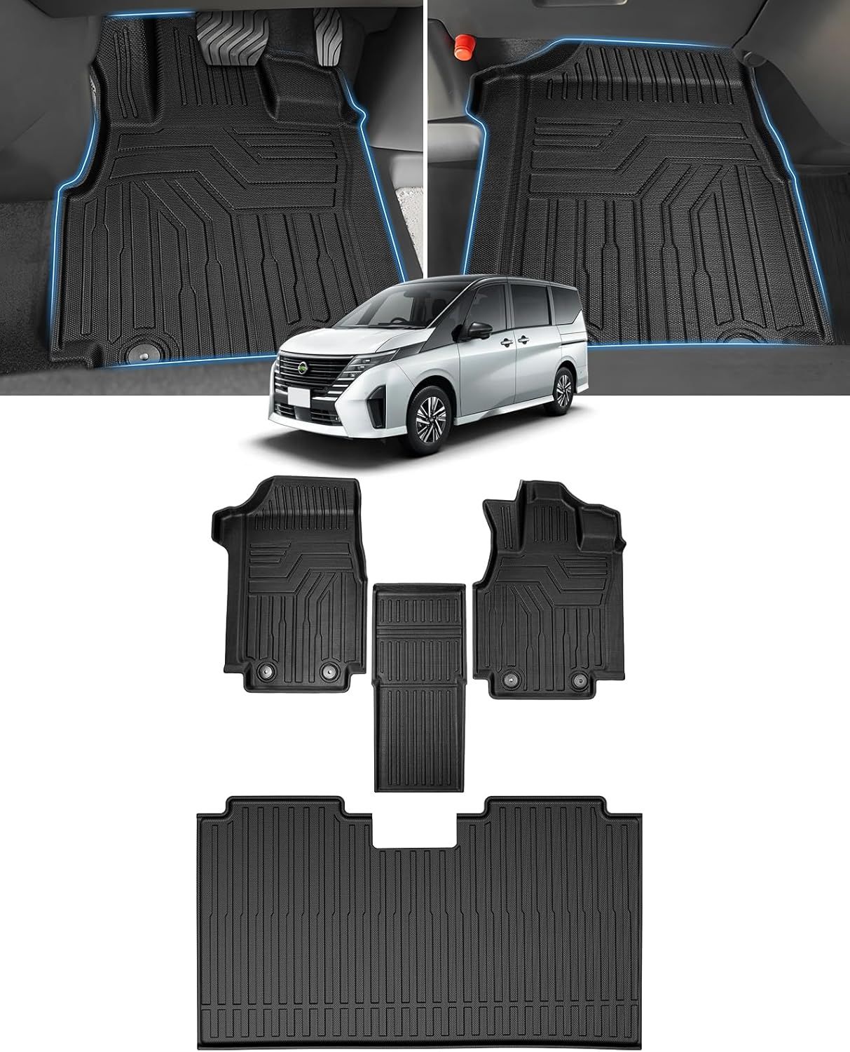 Cartist ニッサン 新型 セレナ C28型 に適応 フロアマット セカンドマット カーマット 8人乗り ガソリン車用 3Dフロアマット SERENA C28 2022年12月-現行 立体構造 防水 滑り防止 耐汚れ TPE素材 カスタ