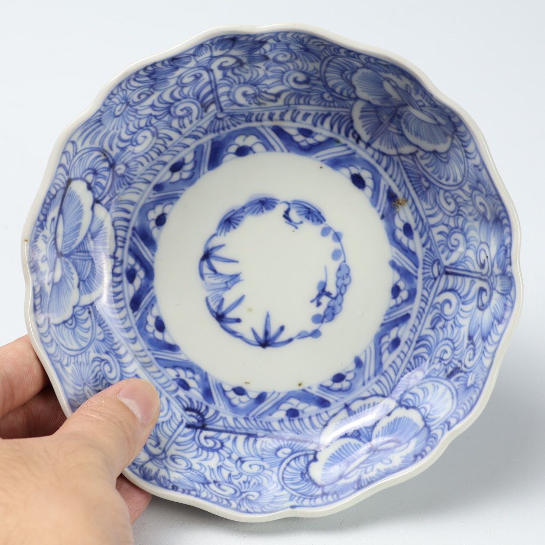 316 染付 線描 古伊万里 伊万里焼 骨董 アンティーク 膾皿 6枚セット