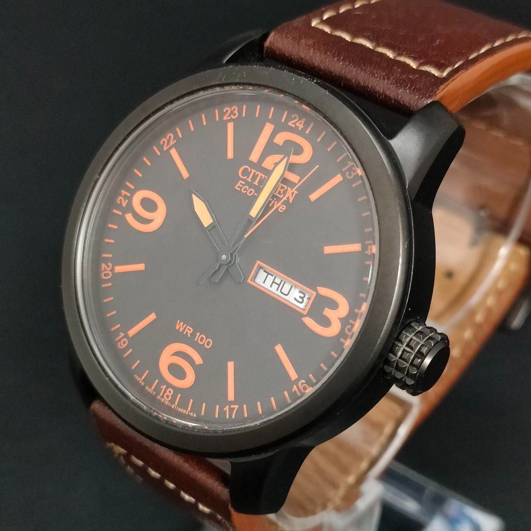 美品 CITIZEN シチズン WR100 ブラック オレンジ ブラウン 電波