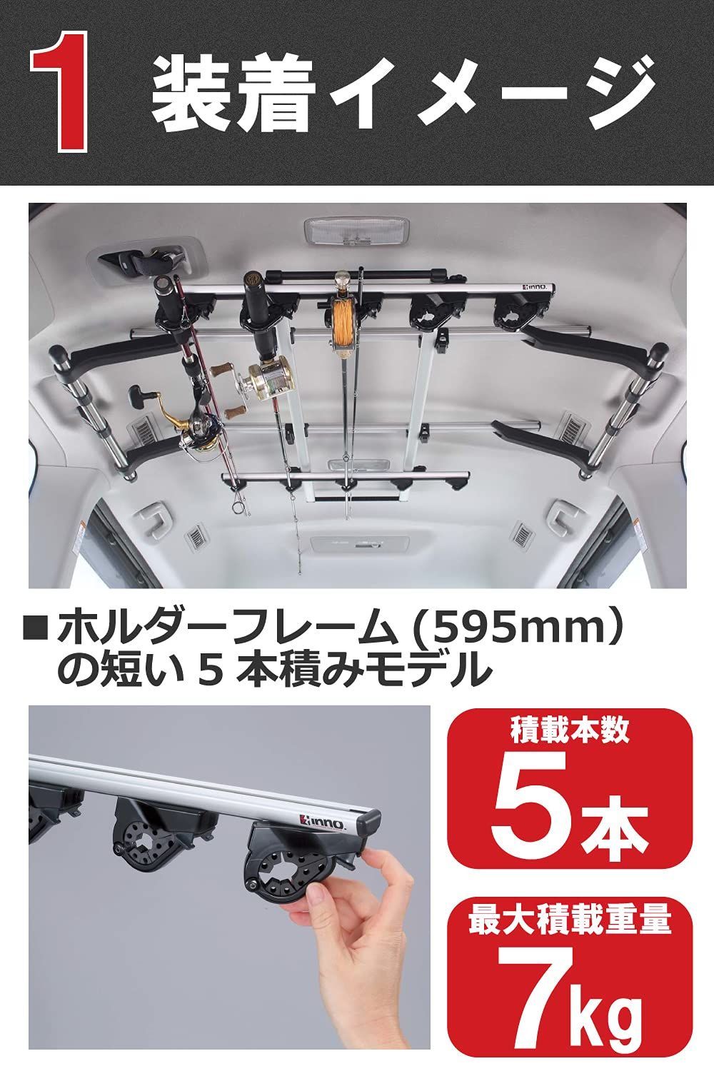 確実ホールドのクランプ式 ホルダー 車載 5本積み 釣り竿 inno IF16 ロッドホルダー カーメイト CARMATE BRIGHTFACE_UK