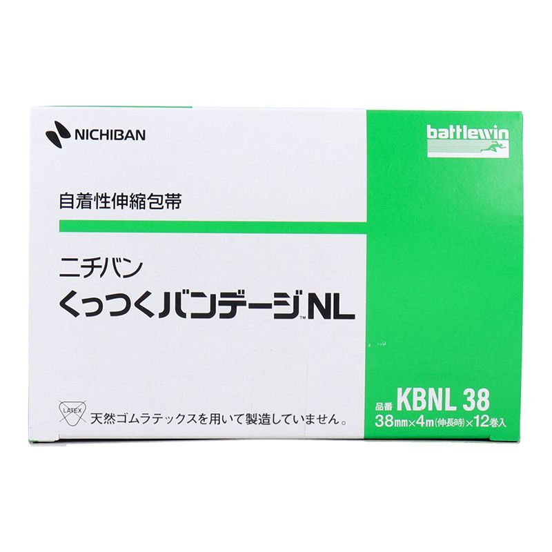 テーピングテープ ニチバン バトルウィン 自着性伸縮包帯 くっつくバンデージNL KBNL38 38mmX4m 12巻入り
