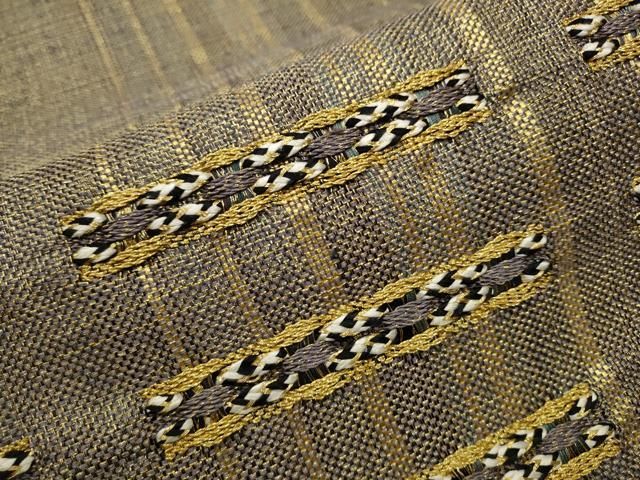 平和屋着物○太鼓柄袋帯 もじり織 吉祥文 金糸 正絹 逸品 未使用