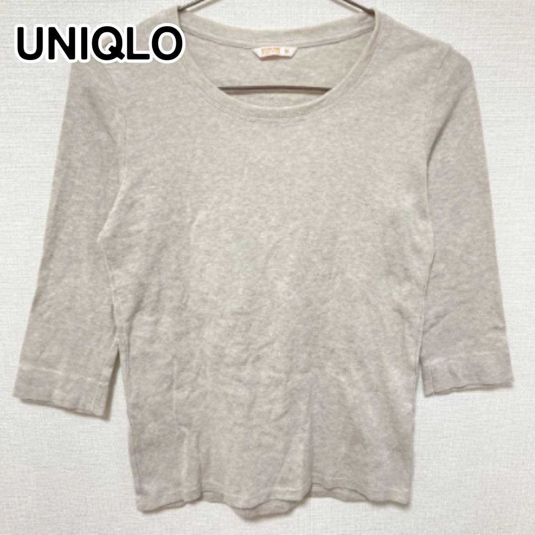 UNIQLO ユニクロ M グレー 七分袖Tシャツ 七分袖カットソー ラウンド
