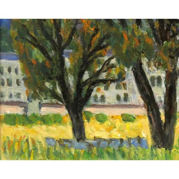 一木 万寿三「山の手風景」油絵・F4号 一水会会員 全道展創立会員 北海道文化賞 滝川出身 真作保証 小竹美術