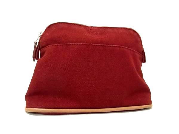 HERMES エルメス ポーチ ボリードポーチPM ボルドー系 コットン100％ レディース シルバー金具