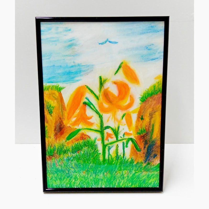 オニユリ 】クレヨン 絵画 原画 油絵 風 額縁 付き - メルカリ