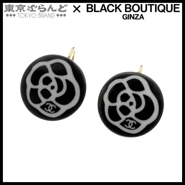 シャネル CHANEL ココマーク カメリア ピアス 03P ブラックx