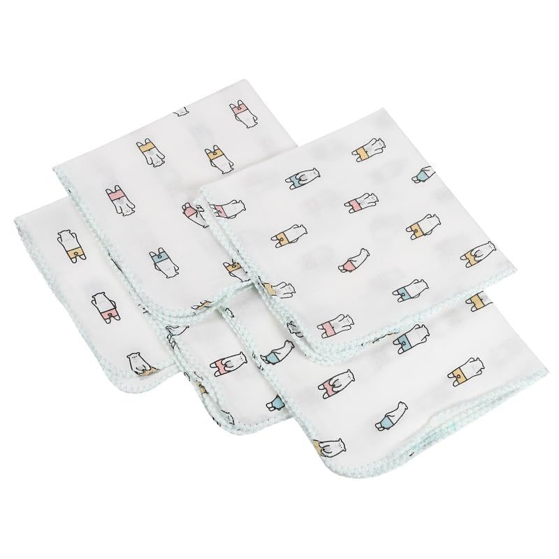 沐浴 お風呂 お口拭き タオル ウォッシュクロス 入浴 スキンケア よだれ ベビー 32 cm×32 cm 敏感肌 白くまランド柄 ガーゼハンカチ デリケート 綿 柔らかい イサム商会