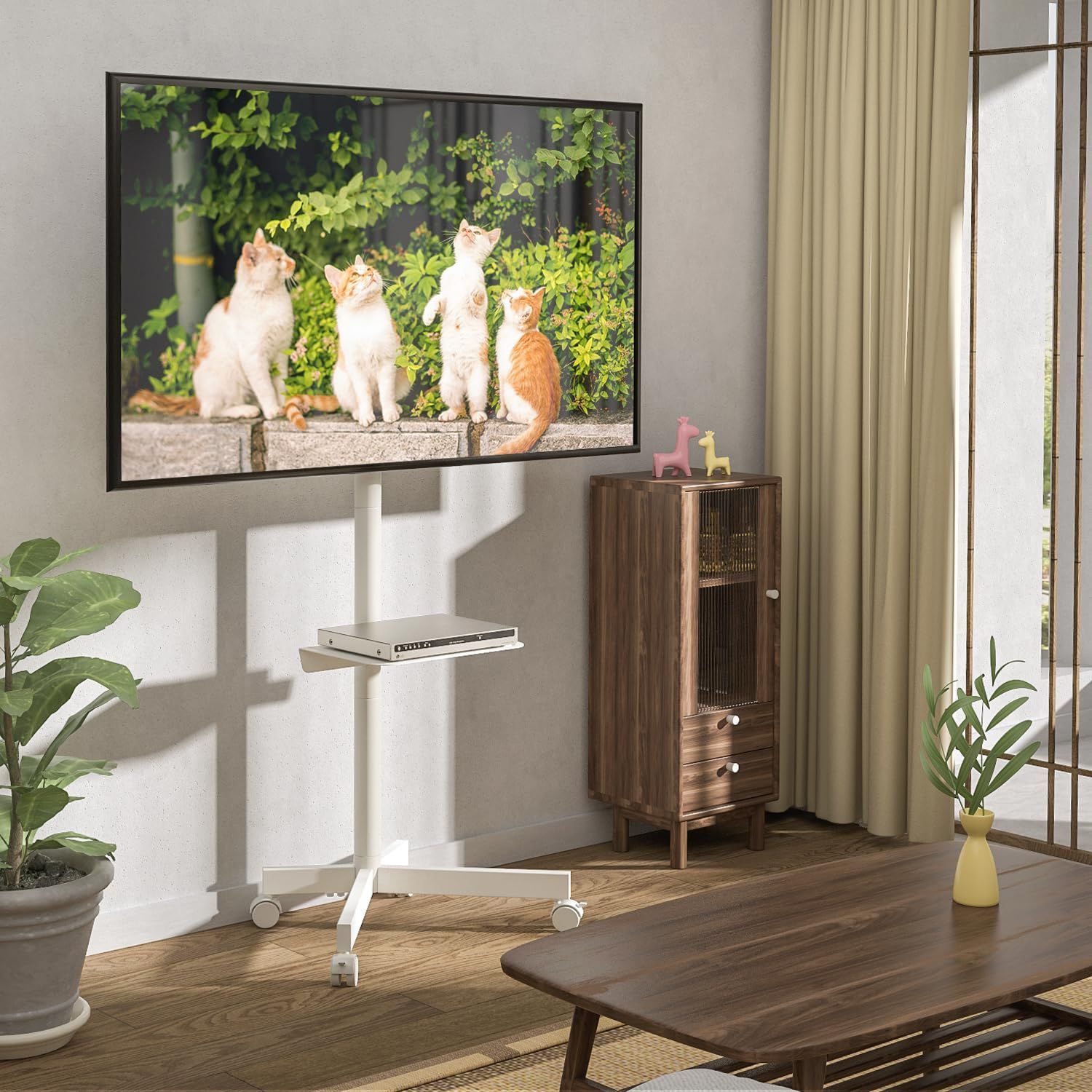 テレビスタンド テレビスタンド ハイタイプ|ロータイプ 23~55型 テレビ用スタンド壁掛け 上下傾斜 tvスタンド VESA40x40 ㎝まで キャスター付き 耐荷重40 KG 家用 会社用 ホワイト 1 SKLAD-KIRPICHA_RU