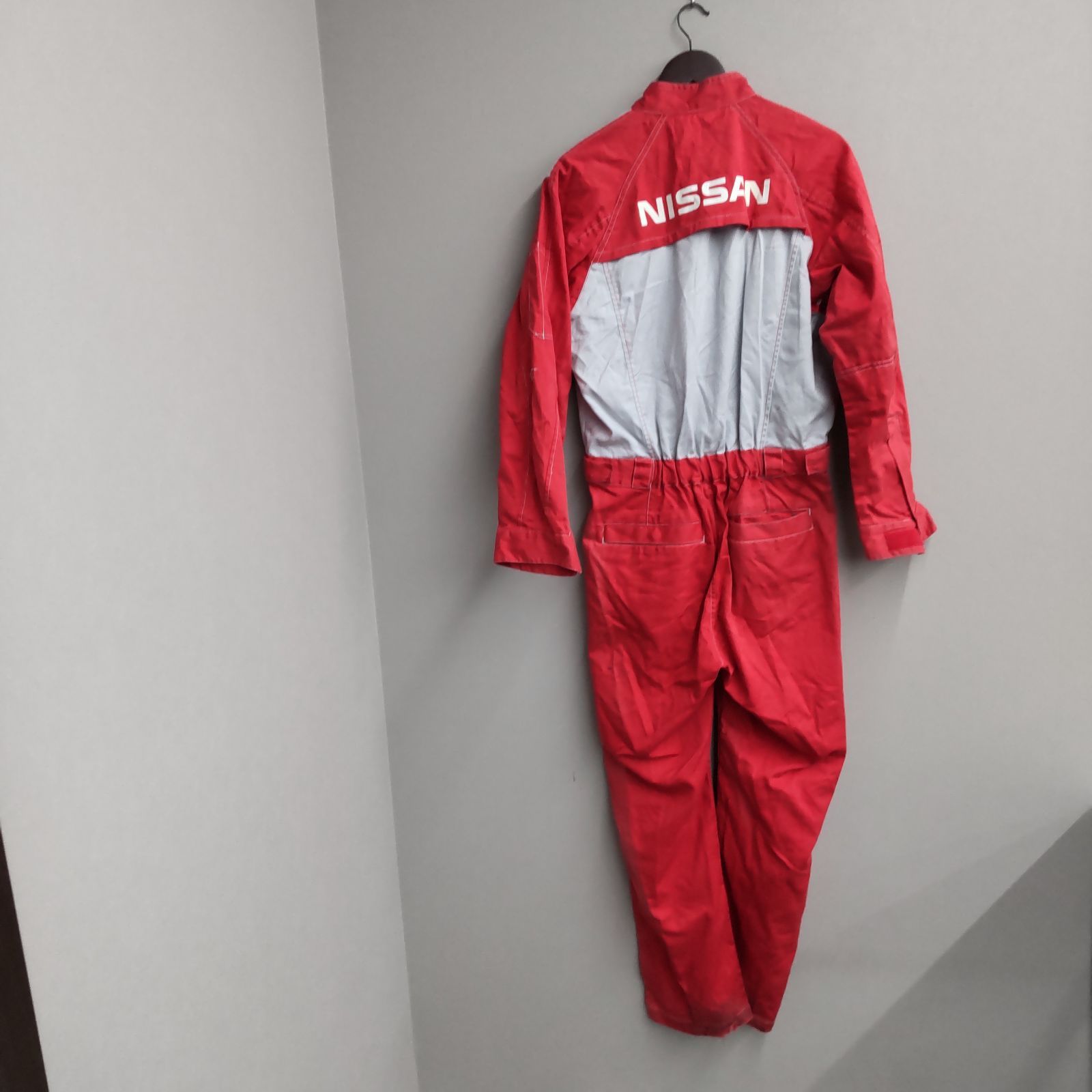 M10037 NISSAN 日産 作業服 2L LLサイズ レッド/グレー つなぎ メンズ