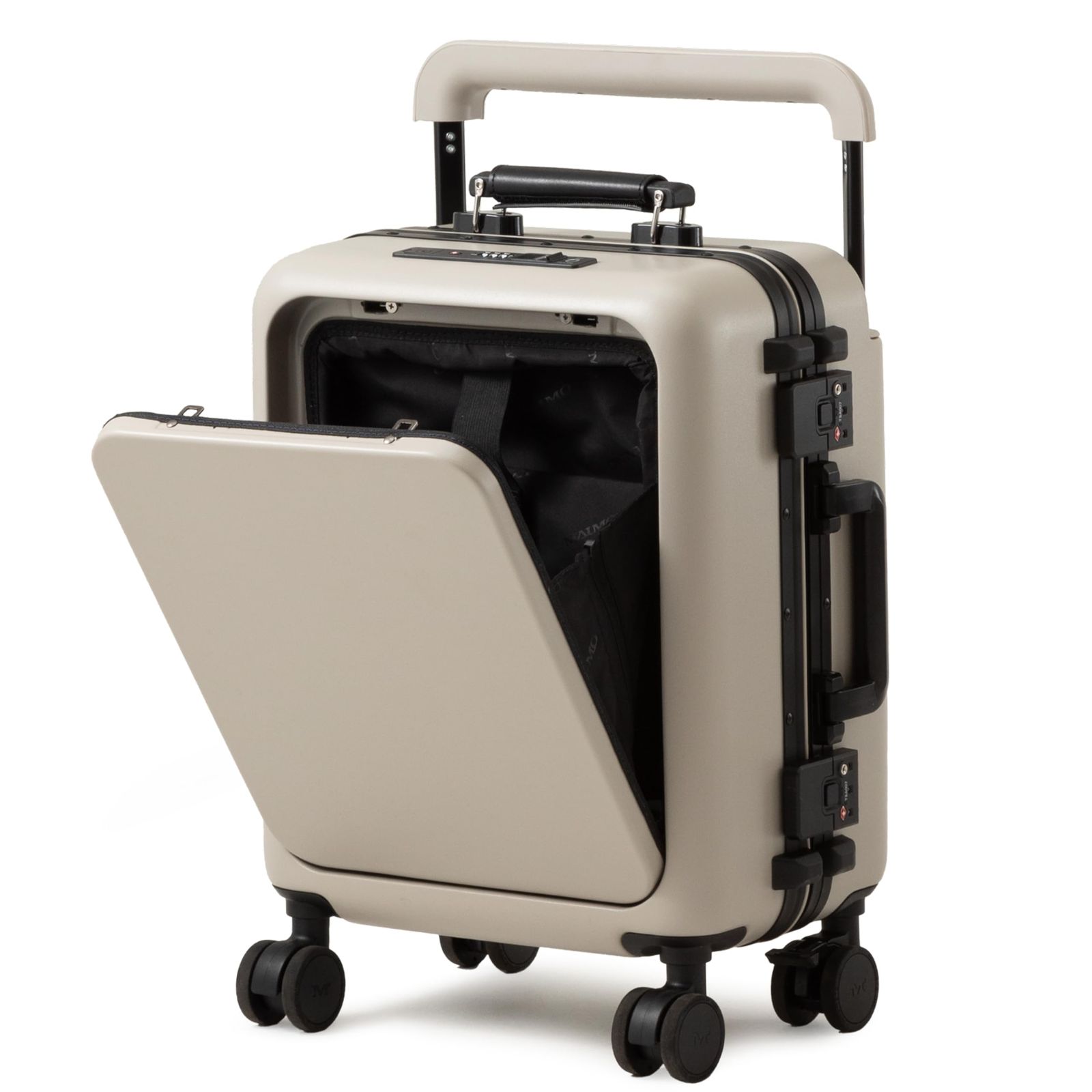 MAIMO スーツケース 機内持ち込み Sサイズ フロントオープン 日本メーカー 一秒で開閉 ワンタッチフロントオープンスーツケース アルミフレーム HINOMOTO ストッパー付き キャスター TSAロック Unione M9 ベージュ S 機内