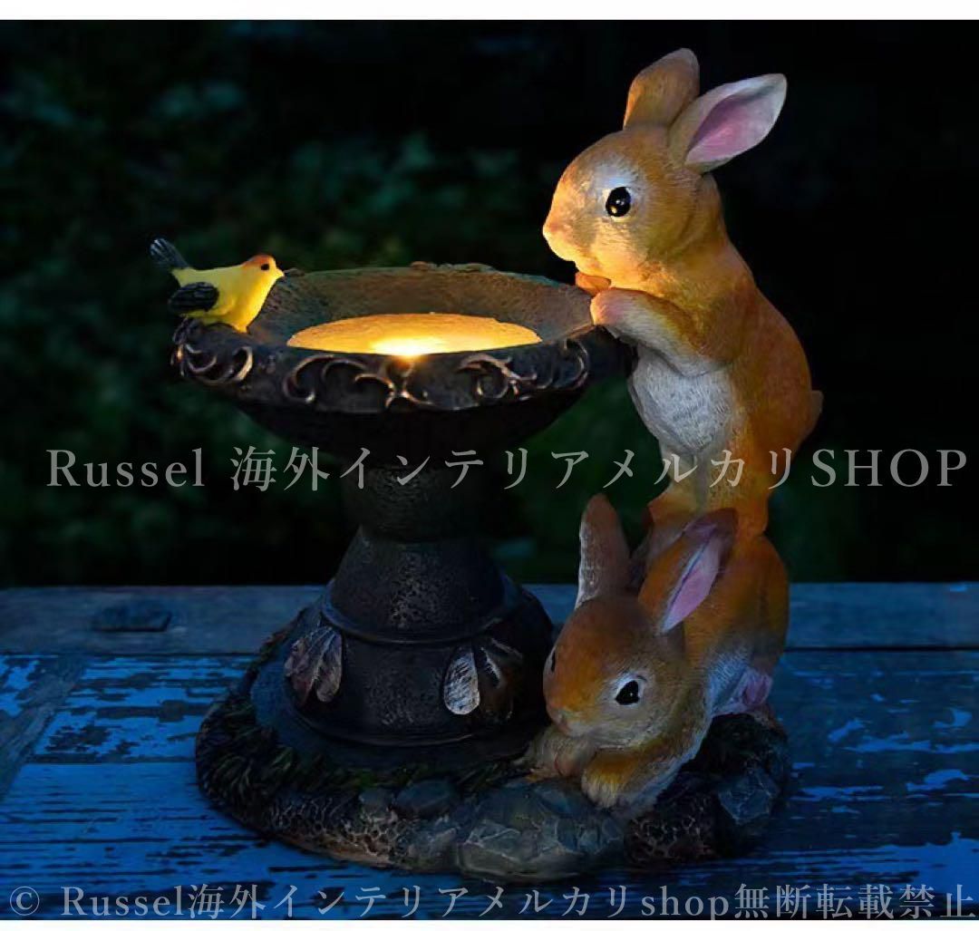 かわいい2匹のウサギ うさぎ ガーデンライト ソーラーLEDライト