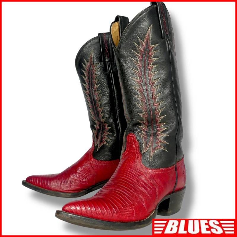 Tony Lama トニーラマ ウエスタンブーツ 24 アメリカ製 6C リザード 黒 ブラック 赤 ウエスタンブーツサイズ24cm一覧←SEULB屋着古← TN2010