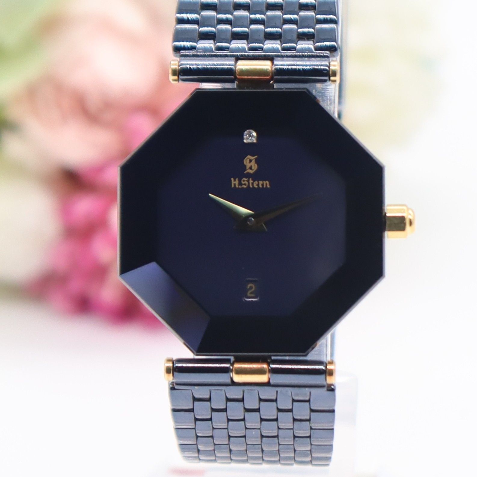 アガ・スターン H.Stern 1Pダイヤ　 カットガラス 純正ブレス　電池新品 アガ・スターン H.Stern 1Pダイヤ カットガラス 純正ブレス 電池