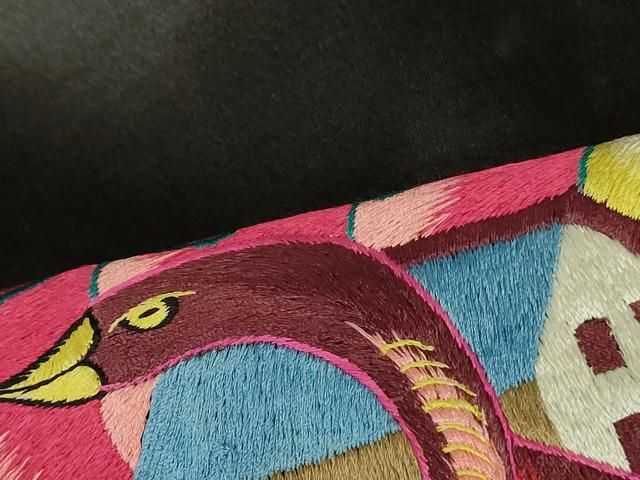 平和屋着物●アンティーク　大正ロマン　九寸名古屋帯　総刺繍　帆船　黒地　正絹　逸品　DAAT7731ob 平和屋着物○アンティーク 大正ロマン 九寸名古屋帯 総刺繍 帆船 黒地