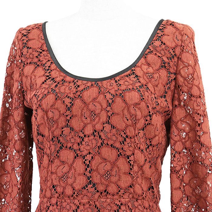 DOLCE-GABBANA ドルチェアンドガッバーナ ワンピース 花柄 フローラル ラウンドネック スカラップ裾 七分丈 ミディ丈 ドレス タグ ハンガー付属 レディース サイズ 40 カッパーオレンジ イタリア製