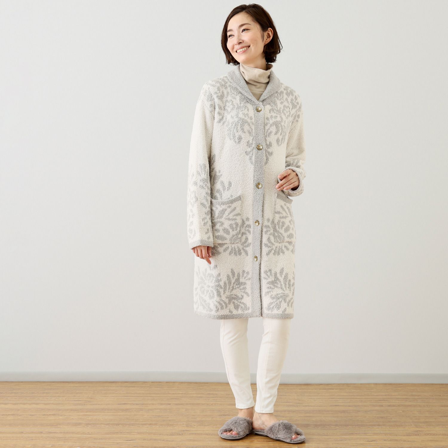 大津毛織 吸湿発熱 ホットテックス ふわふわモコモコ ファンシーヤーン 着る毛布 グレーミント 14 300-