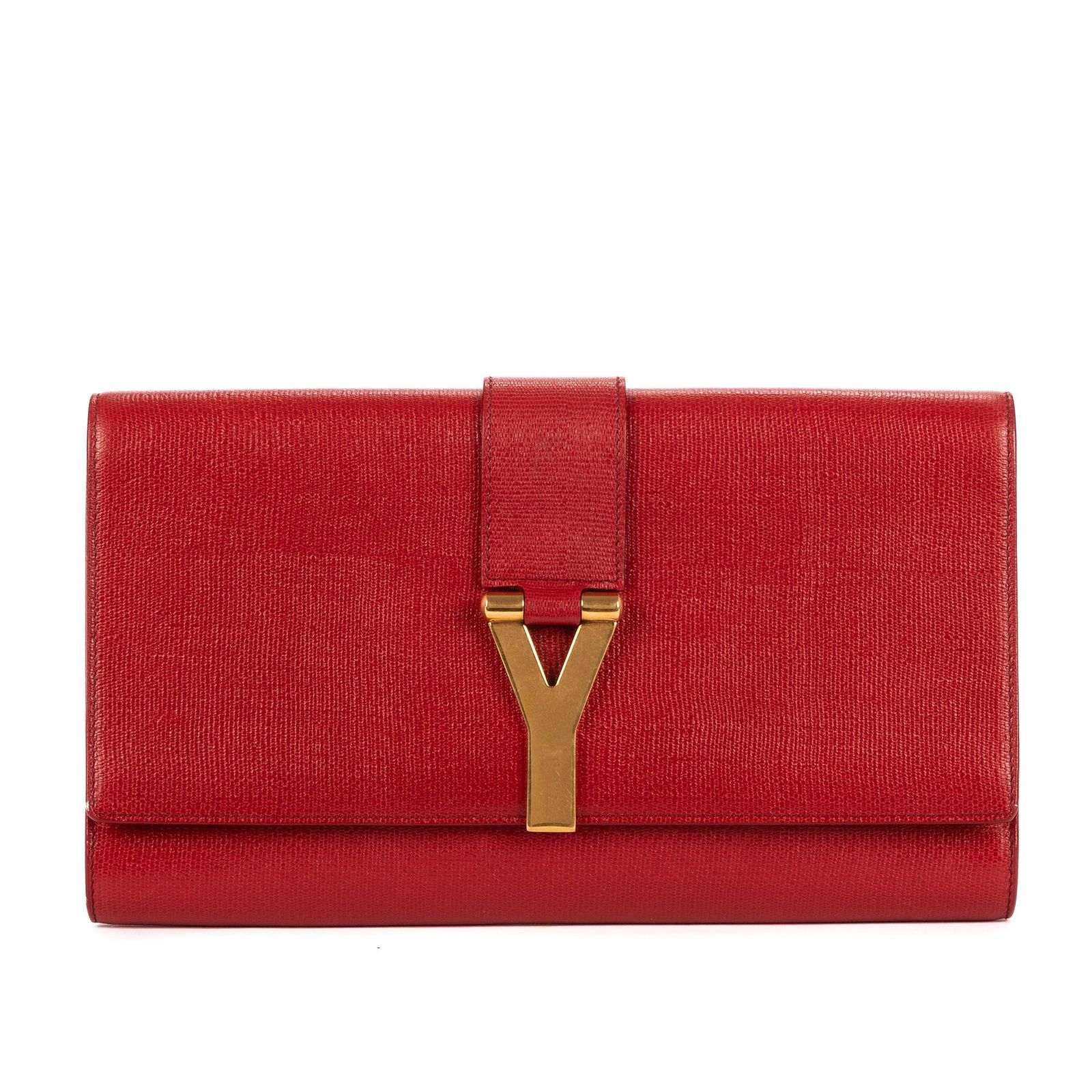 YVES SAINT LAURENT イヴサンローランリーニュY ポシェット赤グレインレザーA