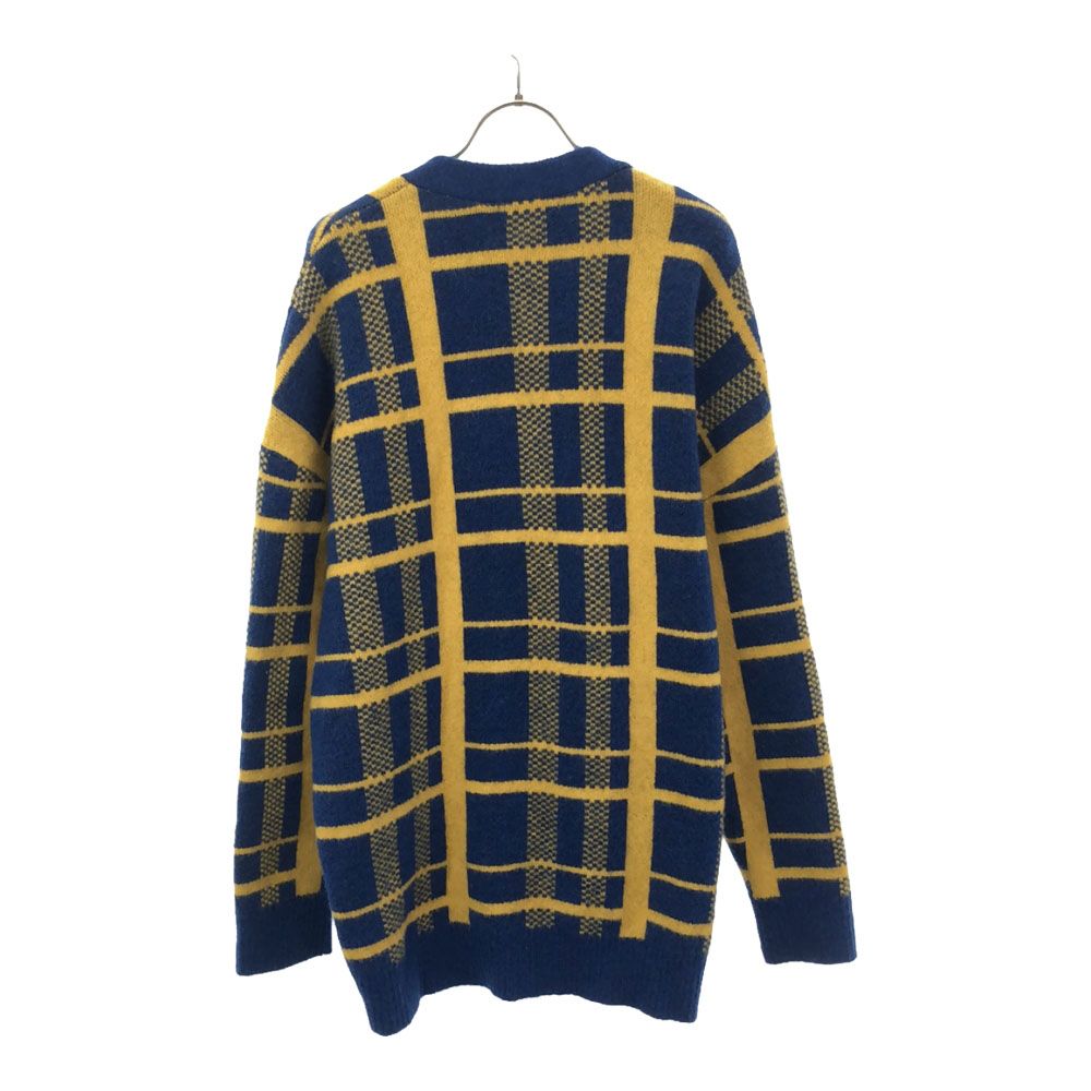 ザラ チェック柄 長袖 ニットカーディガン L-XL ブルー×イエロー ZARA 
