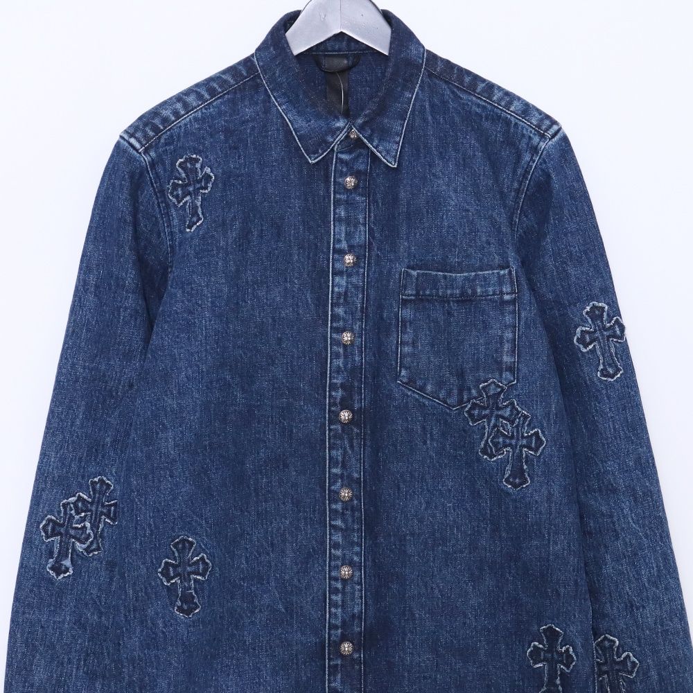 CHROME HEARTS ルーズエンド クロスパッチ装飾デニム長袖シャツ M