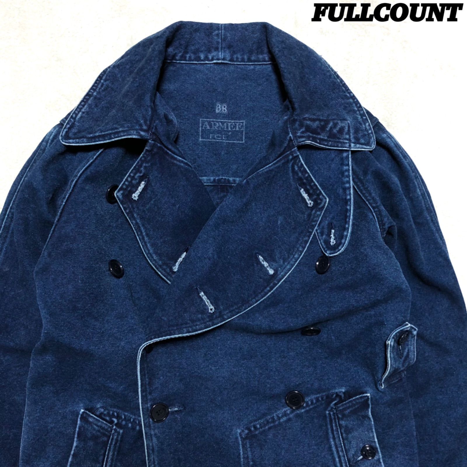 FULLCOUNT FRENCH ARMY MOTORCYCLE COAT 2781 フレンチアーミー モーターサイクルコート デニムジャケット  チンストラップ付 38サイズ カバーオール ミリタリーコート インディゴブルー 青 フルカウント - メルカリ