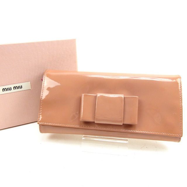 ミュウミュウ 長財布 ファスナー付き長財布 リボンモチーフ ピンク系 エナメルレザー miu miu 長サイフ サイフ 収納 財布 ユニセックス 小物  L1536 - メルカリ