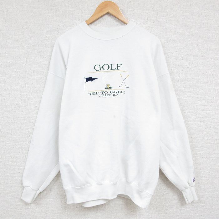 XL/古着 長袖 スウェット メンズ 90s ゴルフ 刺繍 大きいサイズ クルーネック 白 ホワイト 24feb03 中古 スエット トレーナー トップス