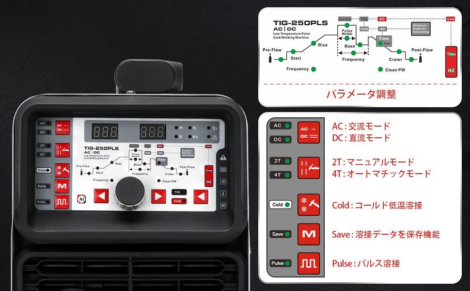 100V/200V 200AMP アルミ溶接機 TIG 溶接機 AC DC Clod/Tig 溶接機 TIG-250PLS (アルミ溶接トーチ付く)