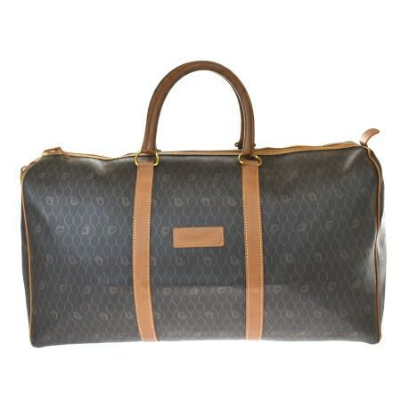 【中古】 中美品 クリスチャンディオール Christian Dior トロッター ボストンバッグ ハンド トラベル 旅行 ブラウン PVC レザー 33BS984