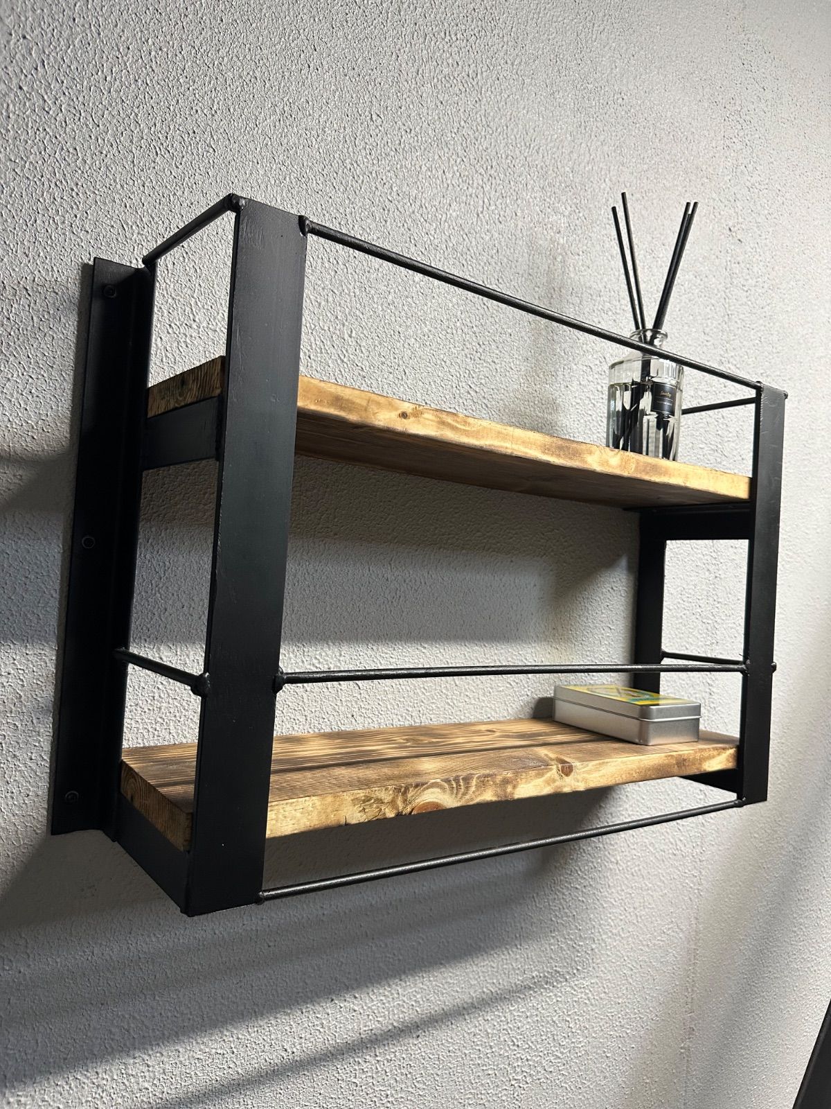 上質オーク材マガジンラック木製4段ブックシェルフ''インダストリー系