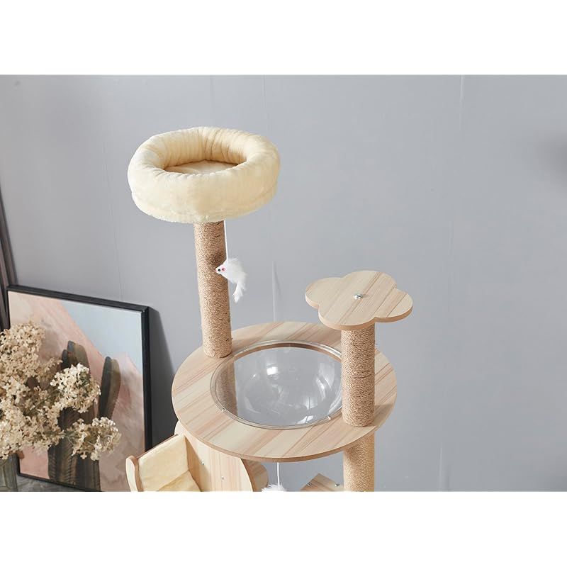 Yilucess 猫タワー キャットタワー 360°透明宇宙船 猫 爪とぎ