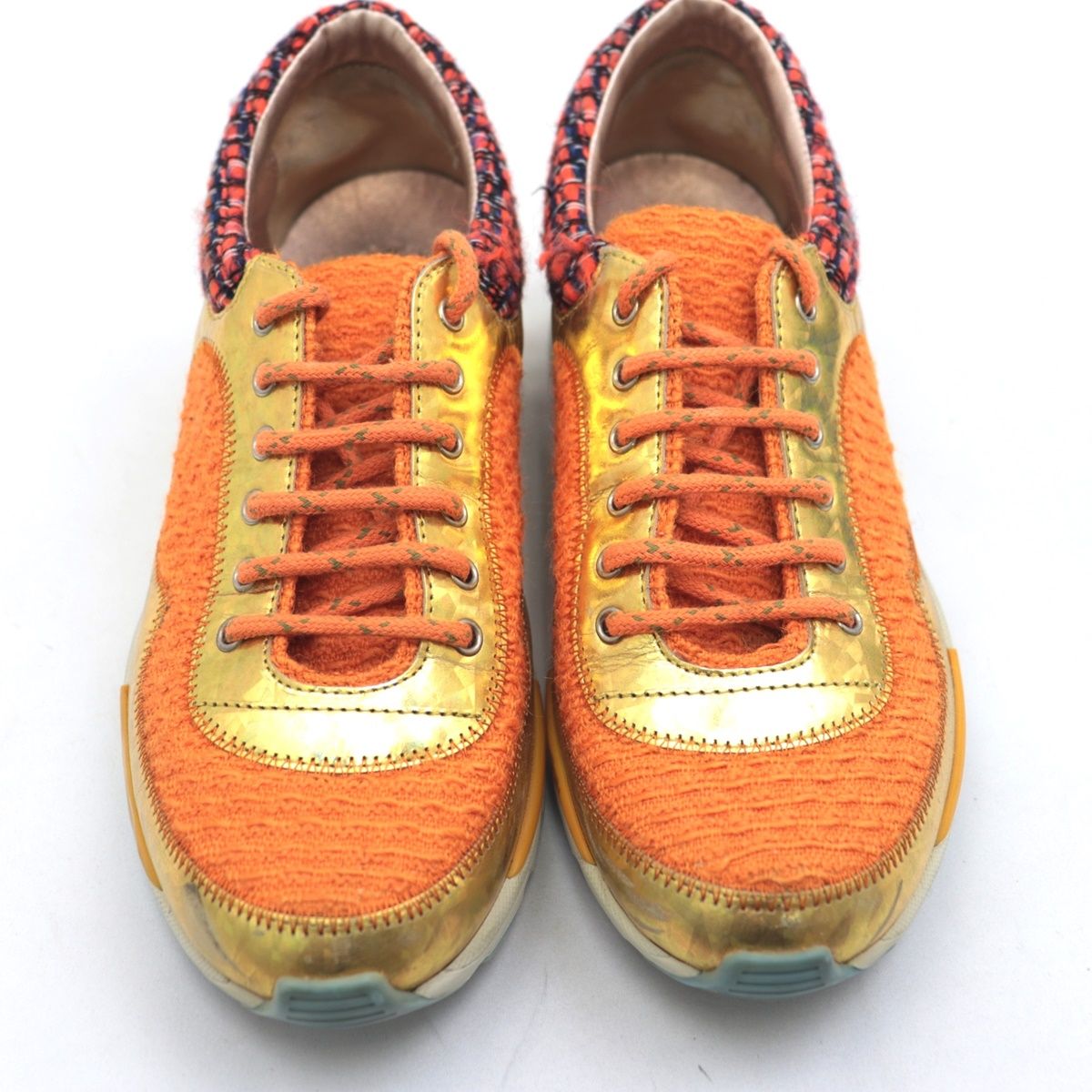 美品 シャネル 14AW ランウェイ着用 スニーカー レディース オレンジ 