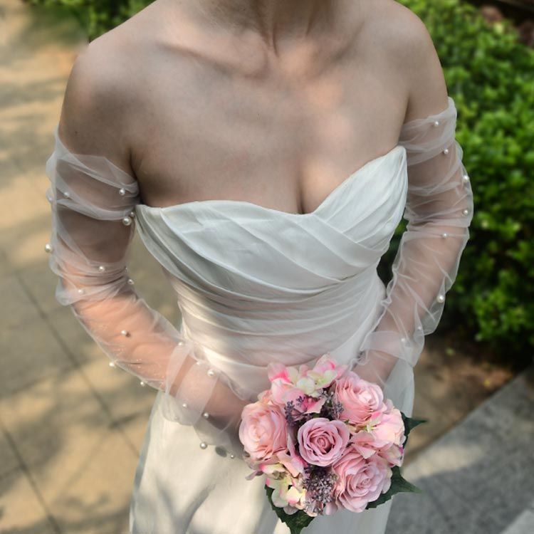 付け袖 ドレス ふんわり 二の腕 隠し パール ふわふわつけ袖