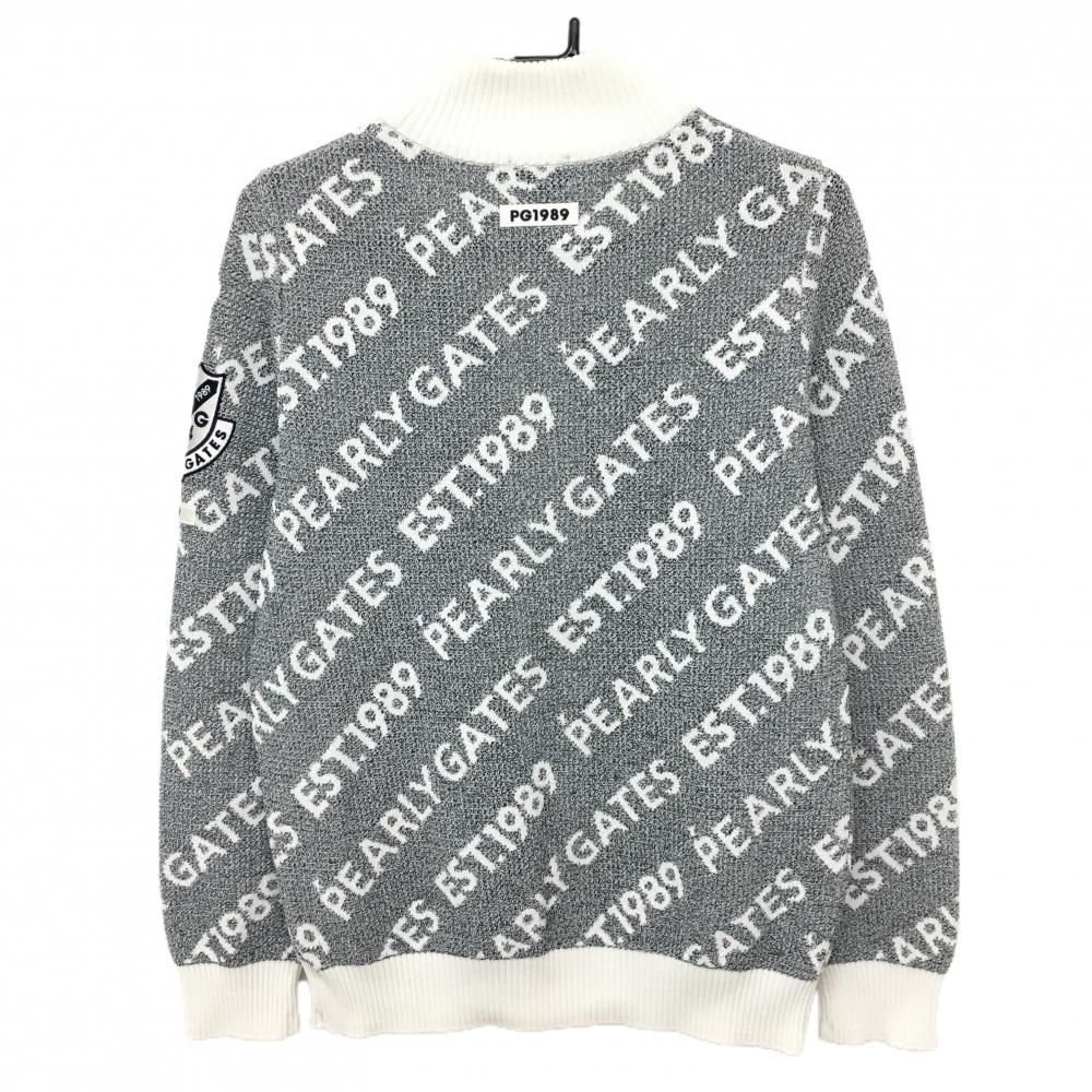 超美品】パーリーゲイツ ニットジャケット グレー×白 ロゴ総柄 メンズ  